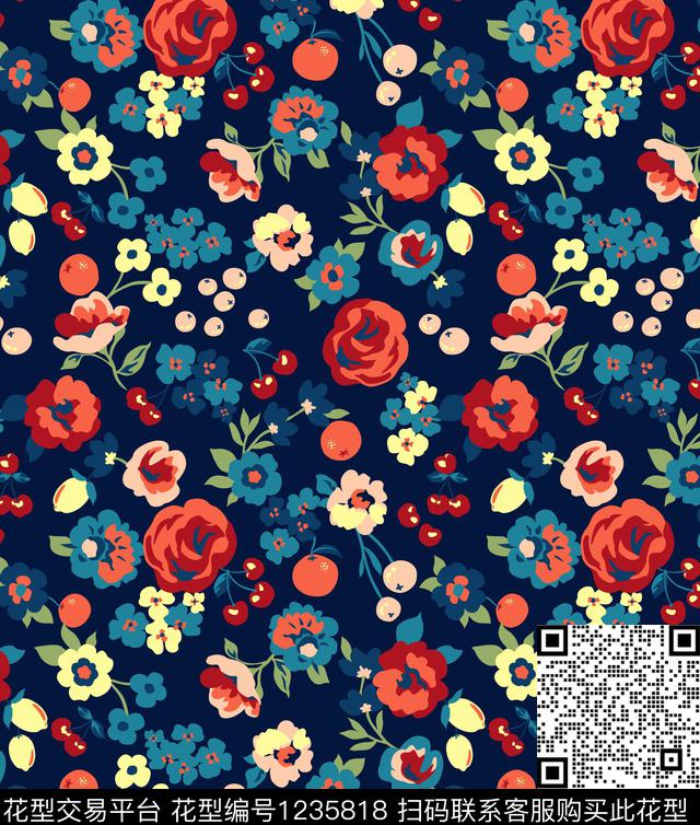 柠檬樱桃橘子传统印花花型下载（图片编号: 1235818） - 瓦栏（Walan）