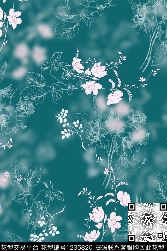 MH0666180.jpg - 1235820 - 花卉 满版散花 春夏花型 - 数码印花花型 － 女装花型设计 － 瓦栏