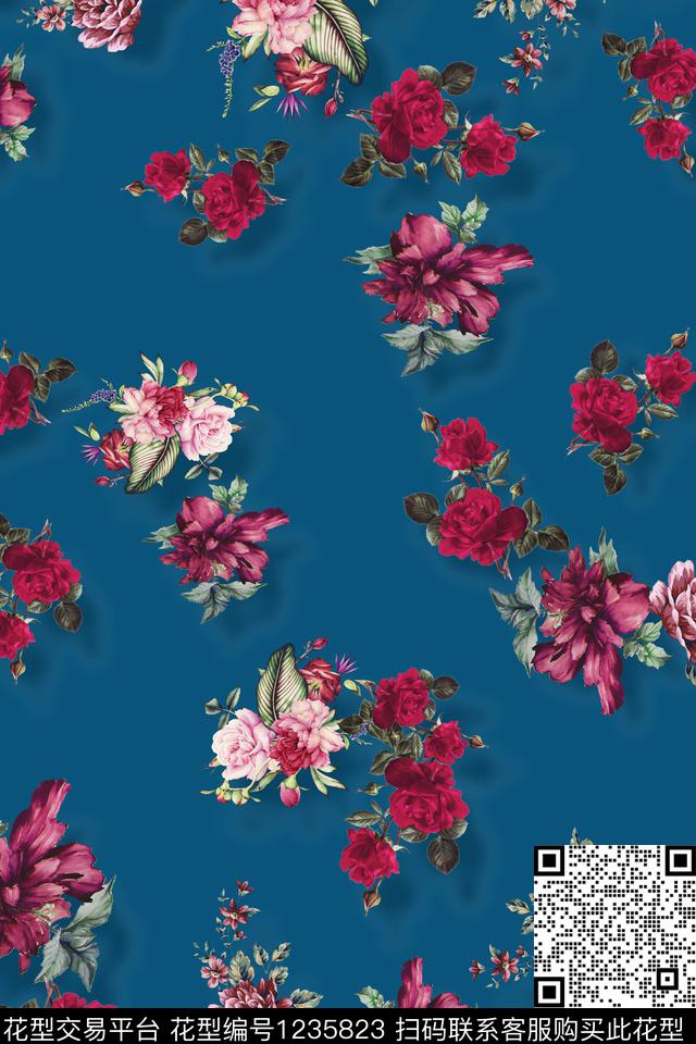MH0666198.jpg - 1235823 - 花卉 春夏花型 传统花型 - 数码印花花型 － 女装花型设计 － 瓦栏