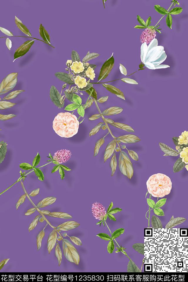 MH0686151.jpg - 1235830 - 数码花型 花卉 春夏花型 - 数码印花花型 － 女装花型设计 － 瓦栏