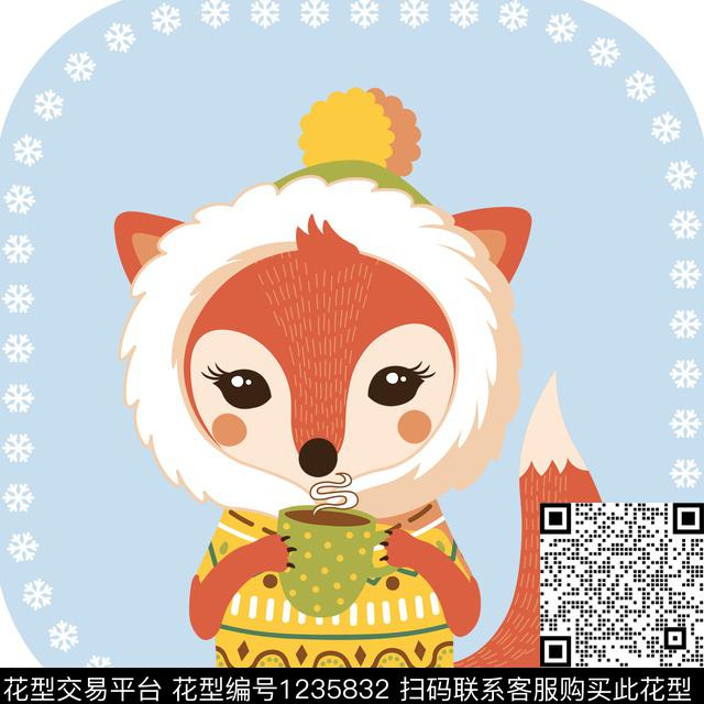 卡通狐狸爱斯基摩帽雪花片传统印花花型下载（图片编号: 1235832） - 瓦栏（Walan）