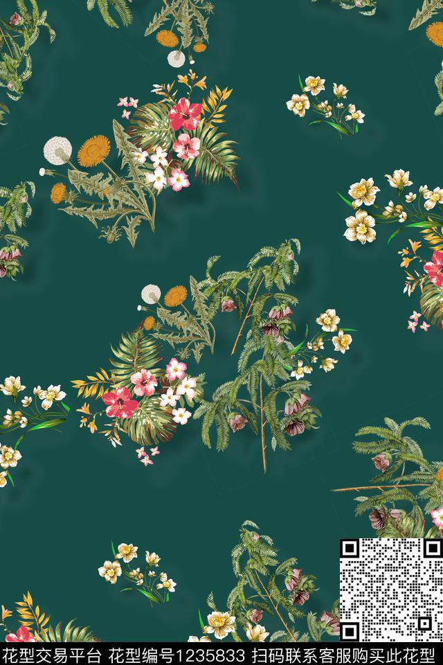 MH0686159.jpg - 1235833 - 数码花型 绿植树叶 传统花型 - 数码印花花型 － 女装花型设计 － 瓦栏