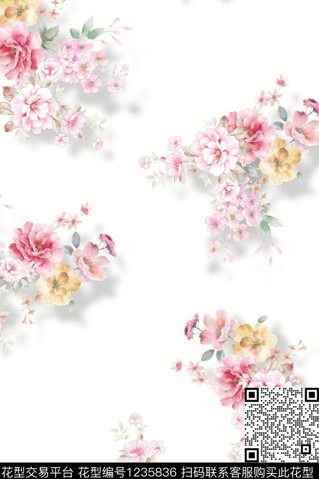 MH0686188.jpg - 1235836 - 数码花型 花卉 传统花型 - 数码印花花型 － 女装花型设计 － 瓦栏