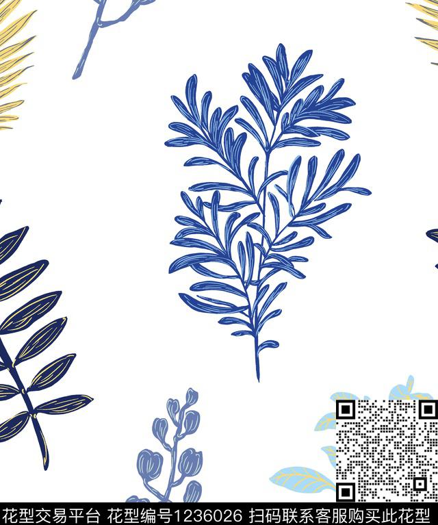 00003.jpg - 1236026 - 树林 小碎花 蓝色 - 传统印花花型 － 墙纸花型设计 － 瓦栏