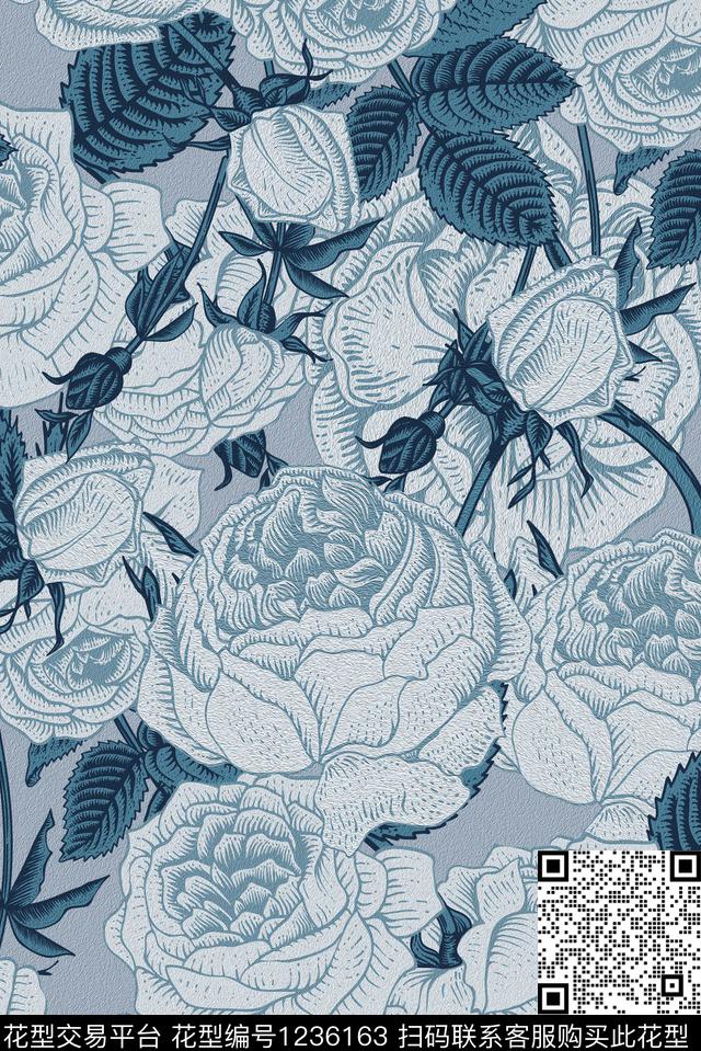 花型设计-52.jpg - 1236163 - 素雅 旗袍 满版散花 - 数码印花花型 － 女装花型设计 － 瓦栏