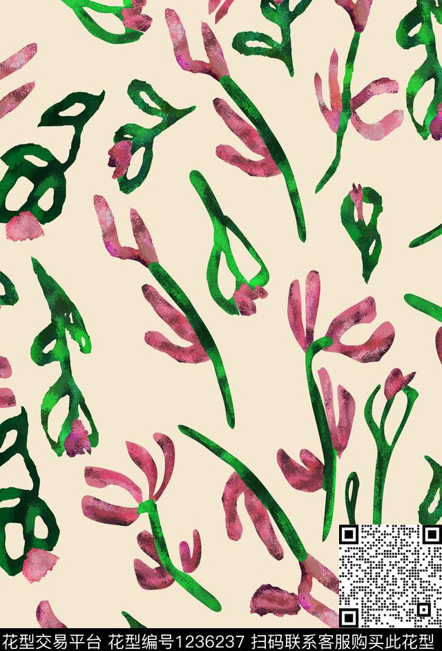 清爽小碎花水彩花卉传统印花花型下载（图片编号: 1236237） - 瓦栏（Walan）
