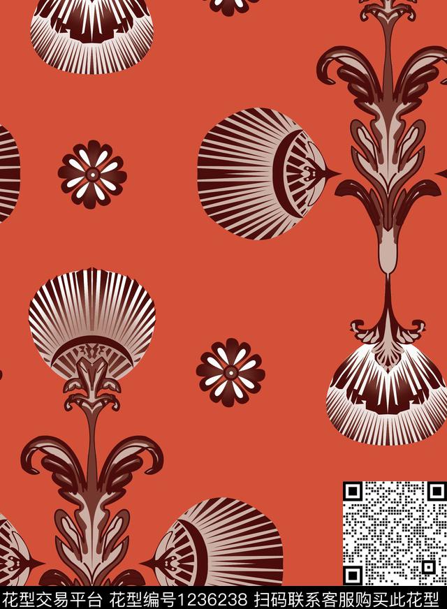 几何花卉传统印花花型下载（图片编号: 1236238） - 瓦栏（Walan）