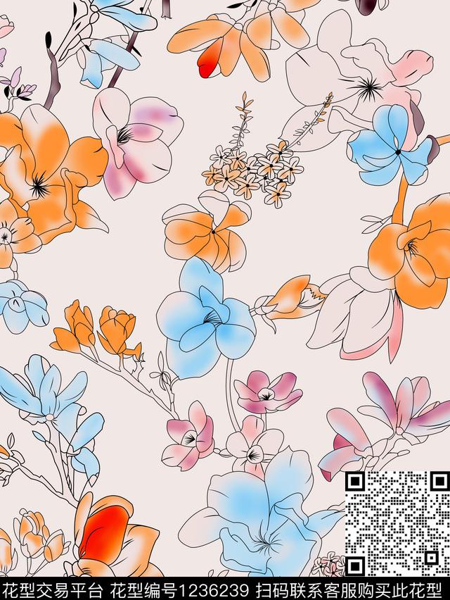 纹理梅花手绘花卉传统印花花型下载（图片编号: 1236239） - 瓦栏（Walan）