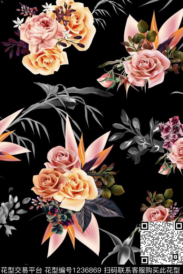 小碎花大牌风花卉数码印花花型下载（图片编号: 1236869） - 瓦栏（Walan）