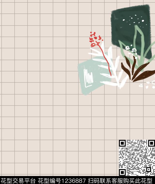 卡通格子小清新传统印花花型下载（图片编号: 1236887） - 瓦栏（Walan）
