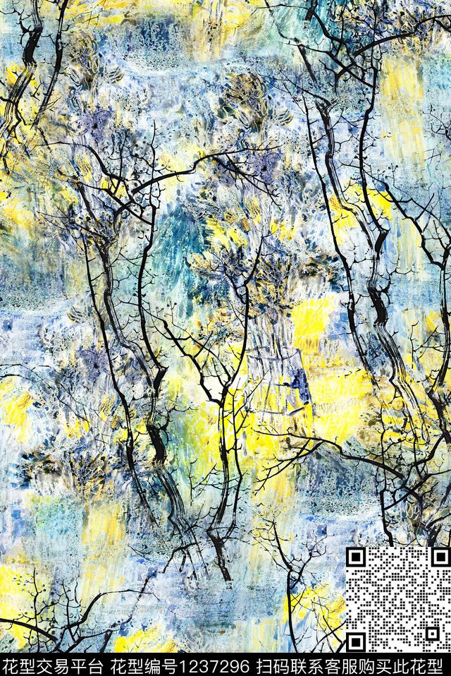 树枝肌理油画花型数码印花花型下载（图片编号: 1237296） - 瓦栏（Walan）