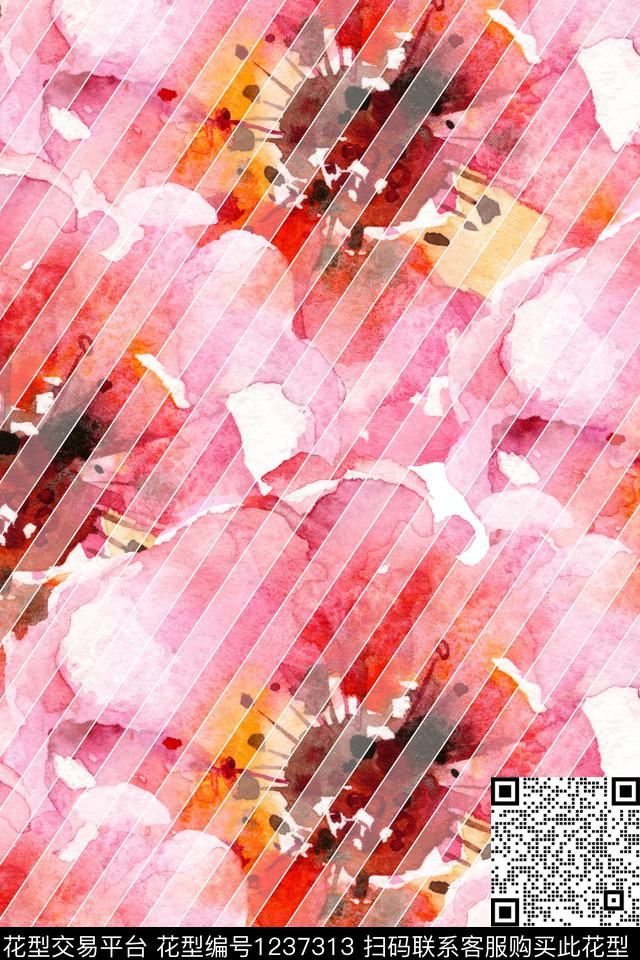 条纹花卉大花数码印花花型下载（图片编号: 1237313） - 瓦栏（Walan）