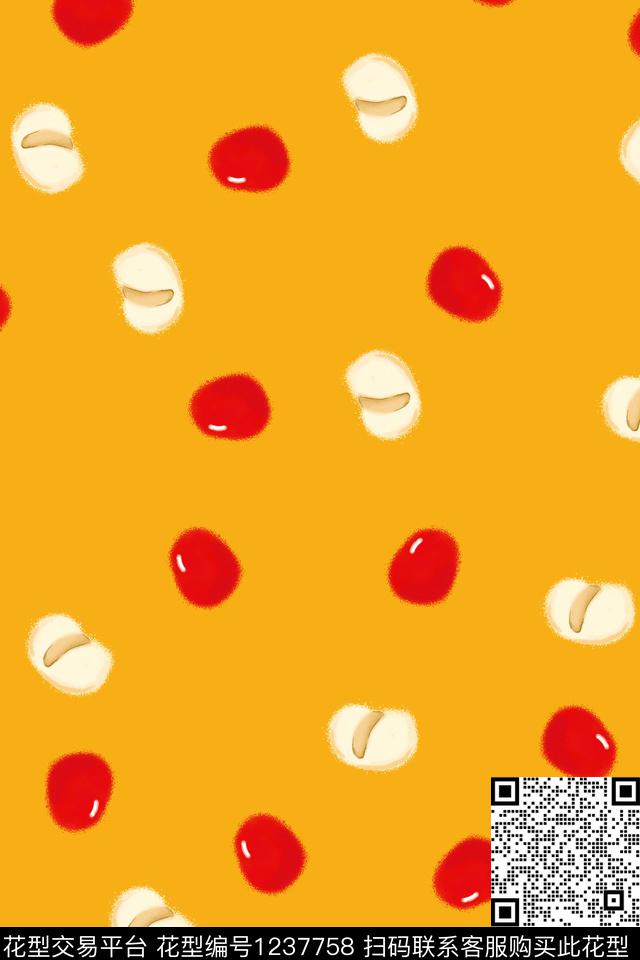 红豆薏米，40x60cm,四方.jpg - 1237758 - 可爱 满版散花 红豆 - 传统印花花型 － 童装花型设计 － 瓦栏