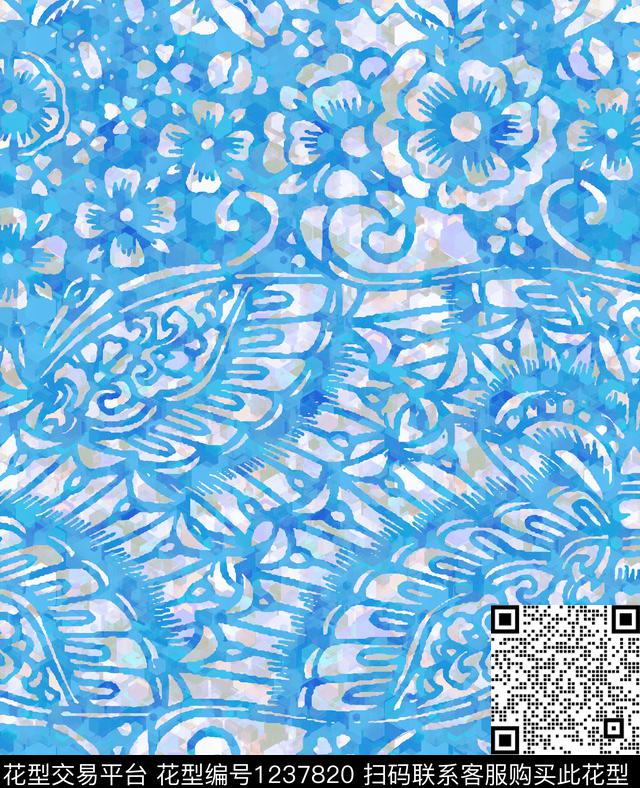 剪纸花卉肌理数码印花花型下载（图片编号: 1237820） - 瓦栏（Walan）