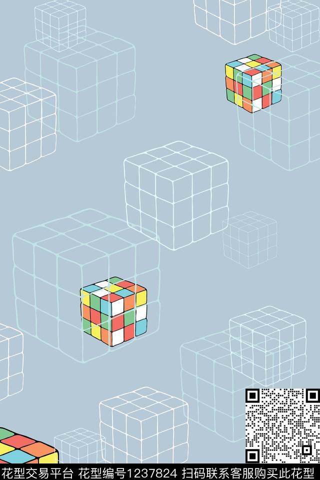 线条几何魔方数码印花花型下载（图片编号: 1237824） - 瓦栏（Walan）
