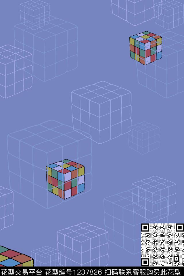 线条几何魔方数码印花花型下载（图片编号: 1237826） - 瓦栏（Walan）
