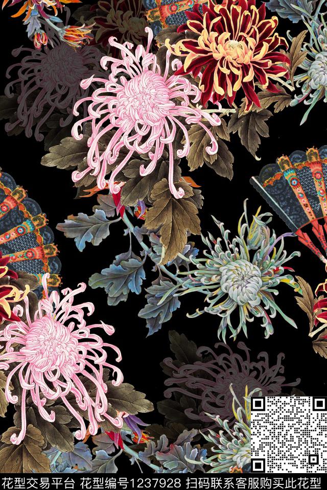 YL8062.jpg - 1237928 - 旗袍 抽象花卉 水彩 - 数码印花花型 － 女装花型设计 － 瓦栏