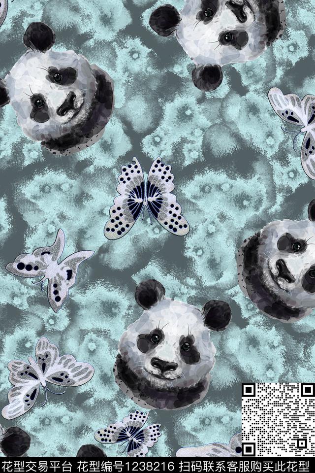 熊猫肌理蝴蝶数码印花花型下载（图片编号: 1238216） - 瓦栏（Walan）