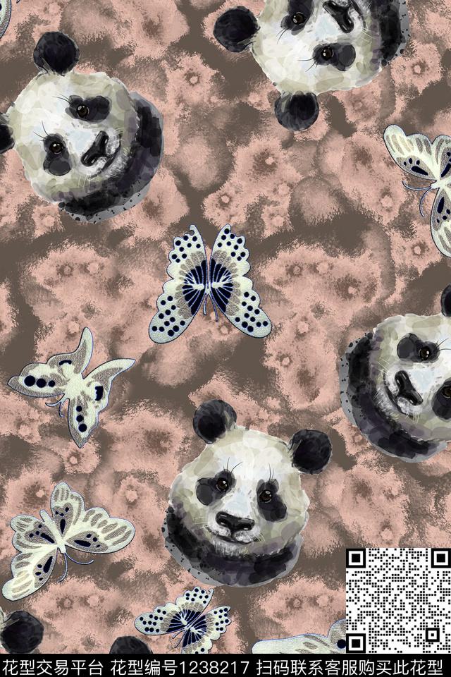 熊猫肌理蝴蝶数码印花花型下载（图片编号: 1238217） - 瓦栏（Walan）
