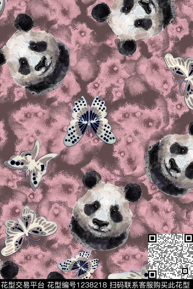 熊猫肌理蝴蝶数码印花花型下载（图片编号: 1238218） - 瓦栏（Walan）
