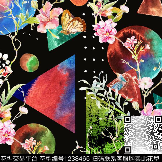 花卉几何绿植树叶数码印花花型下载（图片编号: 1238465） - 瓦栏（Walan）