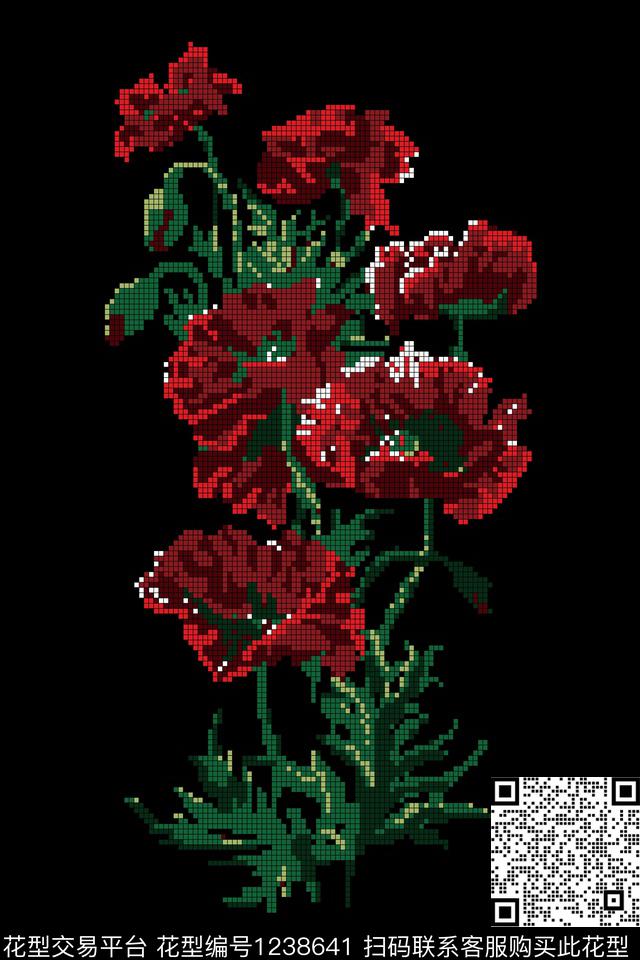 植物马赛克定位花传统印花花型下载（图片编号: 1238641） - 瓦栏（Walan）