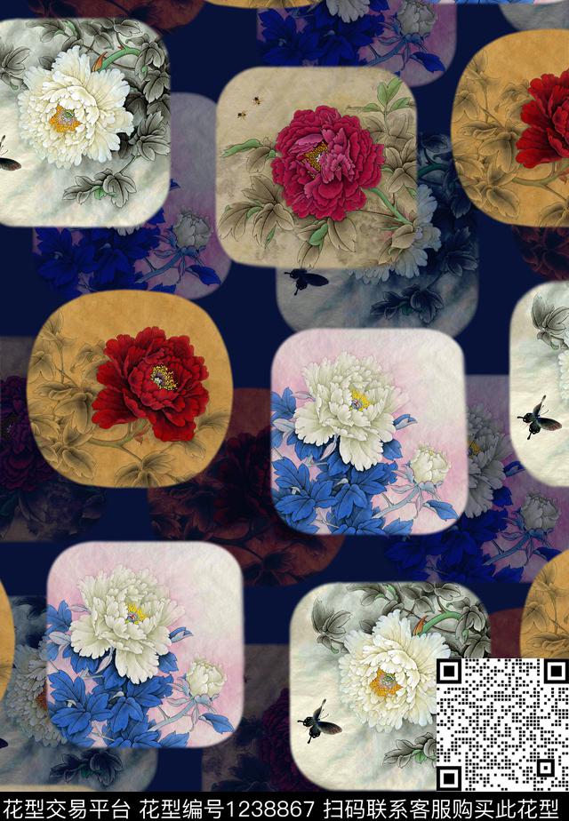Y19M0321.jpg - 1238867 - 旗袍 牡丹 女装 - 数码印花花型 － 女装花型设计 － 瓦栏