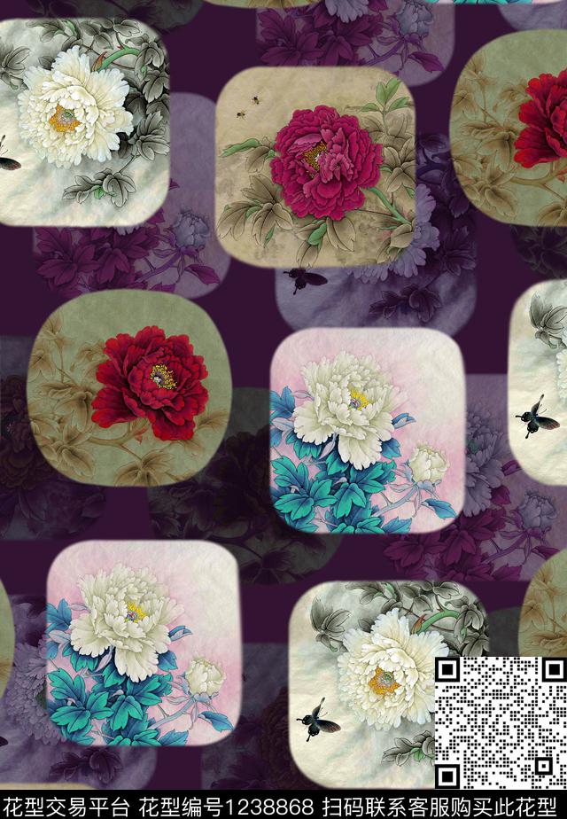Y19M0322.jpg - 1238868 - 旗袍 牡丹 女装 - 数码印花花型 － 女装花型设计 － 瓦栏