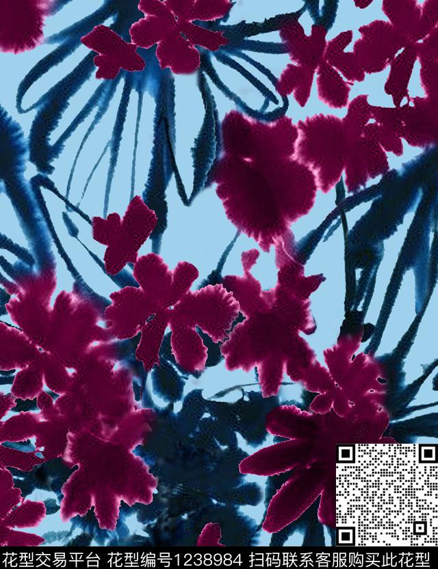 花卉水彩花卉大牌风数码印花花型下载（图片编号: 1238984） - 瓦栏（Walan）