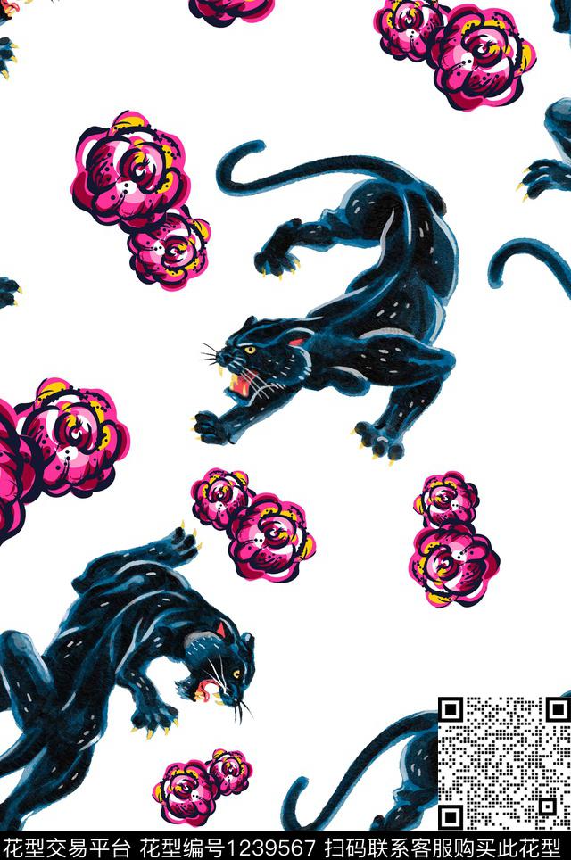 动物花卉大牌风数码印花花型下载（图片编号: 1239567） - 瓦栏（Walan）