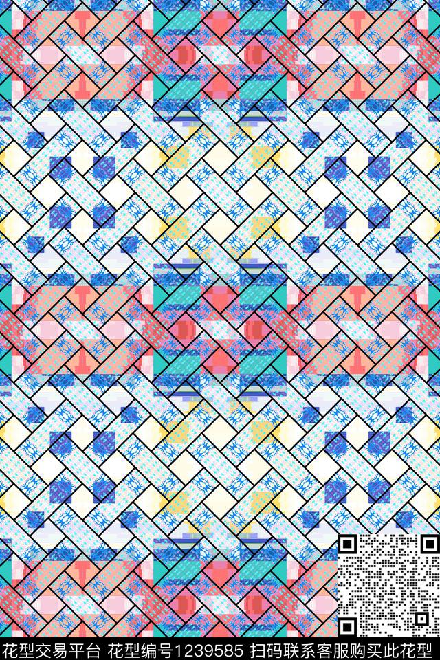 格子几何抽象数码印花花型下载（图片编号: 1239585） - 瓦栏（Walan）