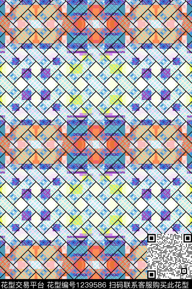 格子几何抽象数码印花花型下载（图片编号: 1239586） - 瓦栏（Walan）