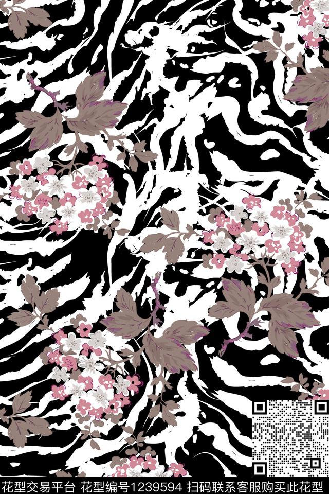 花卉小碎花波浪纹数码印花花型下载（图片编号: 1239594） - 瓦栏（Walan）