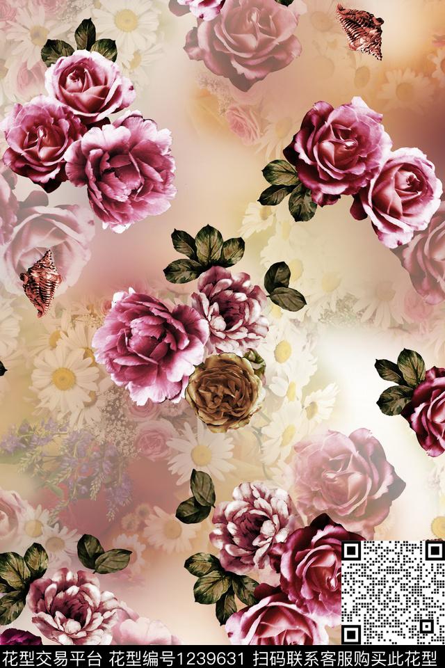 001.jpg - 1239631 - 花卉 数码花型 绿植树叶 - 数码印花花型 － 女装花型设计 － 瓦栏