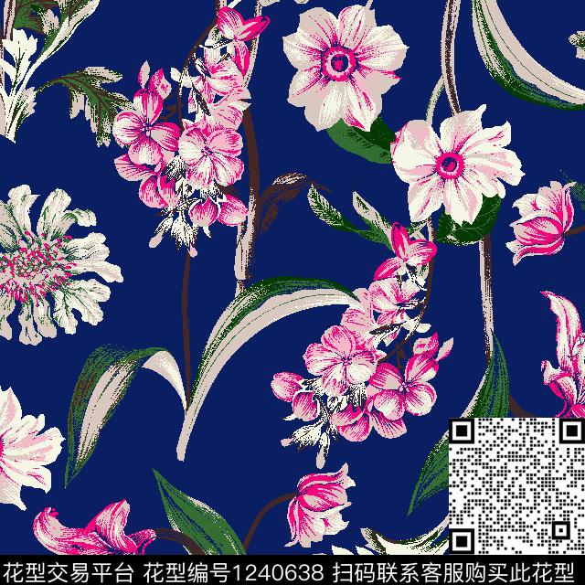 166-1.tif - 1240638 - 花卉 大牌风 黑色底 - 传统印花花型 － 女装花型设计 － 瓦栏