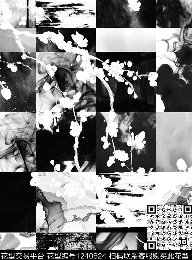 001.jpg - 1240824 - 文艺 水墨风 树枝 - 数码印花花型 － 女装花型设计 － 瓦栏