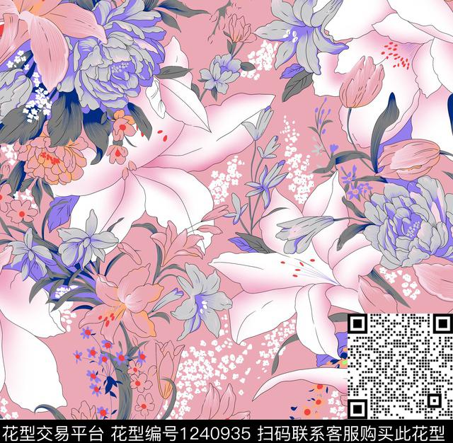 花卉大牌风提花花型数码印花花型下载（图片编号: 1240935） - 瓦栏（Walan）