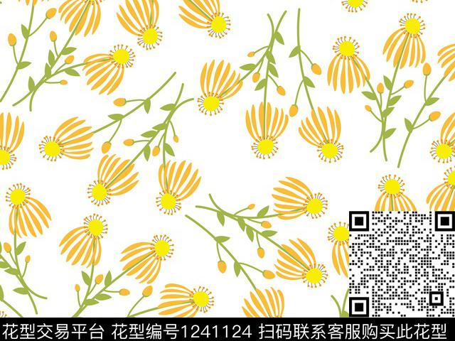 190801-1.jpg - 1241124 - 可爱 卡通小菊花 散点排列 - 传统印花花型 － 女装花型设计 － 瓦栏