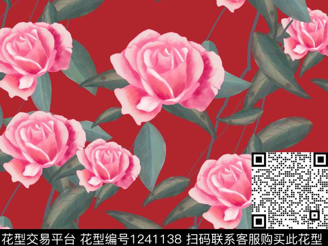 190805-2.jpg - 1241138 - 手绘花卉 玫瑰花 满版散花 - 数码印花花型 － 女装花型设计 － 瓦栏
