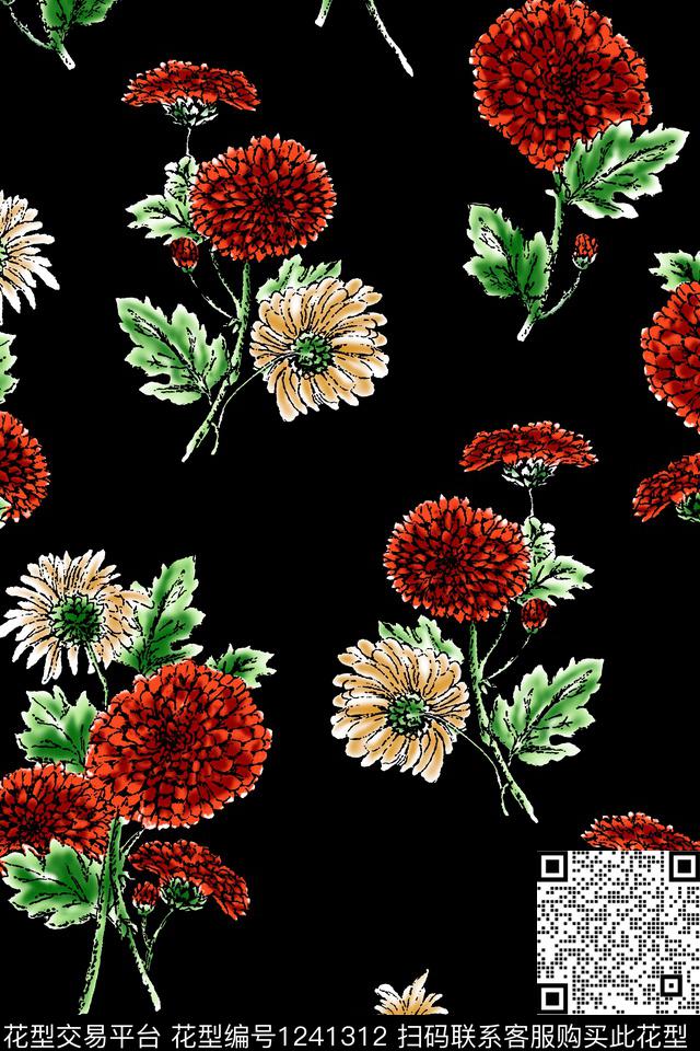 连衣裙花卉大牌风数码印花花型下载（图片编号: 1241312） - 瓦栏（Walan）