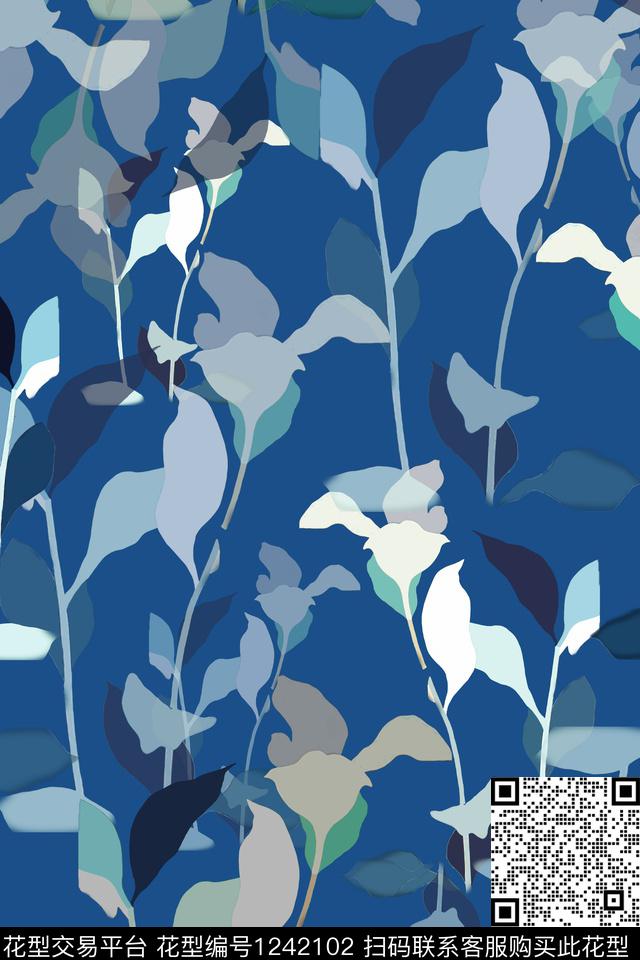 绿植树叶休闲青蓝雅韵系列传统印花花型下载（图片编号: 1242102） - 瓦栏（Walan）