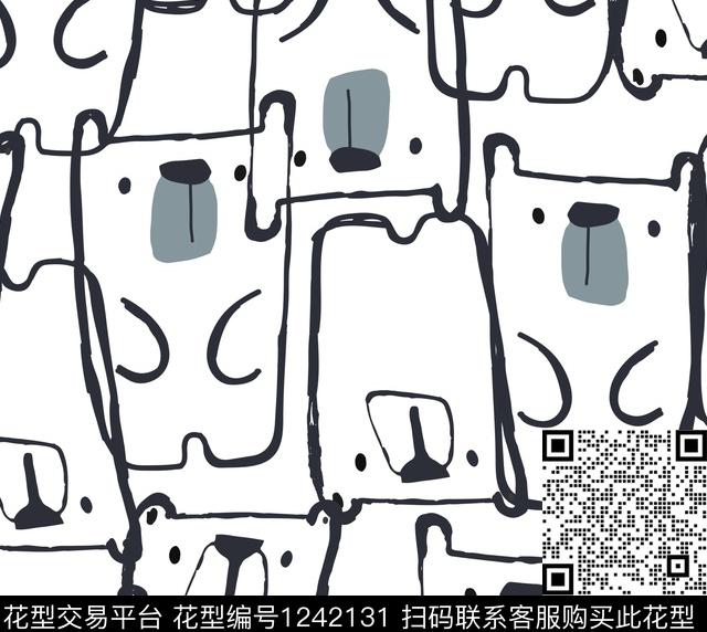 熊卡通线条传统印花花型下载（图片编号: 1242131） - 瓦栏（Walan）