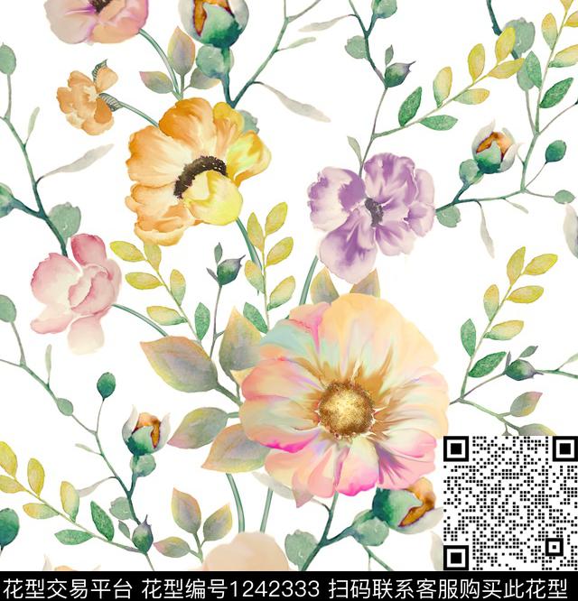 3.jpg - 1242333 - 花卉 水彩 手绘 - 数码印花花型 － 其他花型设计 － 瓦栏