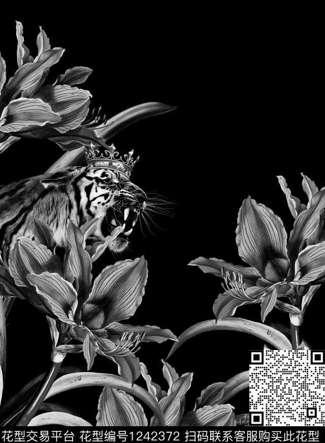 花卉定位花狮子数码印花花型下载（图片编号: 1242372） - 瓦栏（Walan）