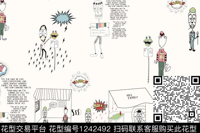 漫画新.jpg - 1242492 - 卡通 休闲 动漫 - 传统印花花型 － 男装花型设计 － 瓦栏