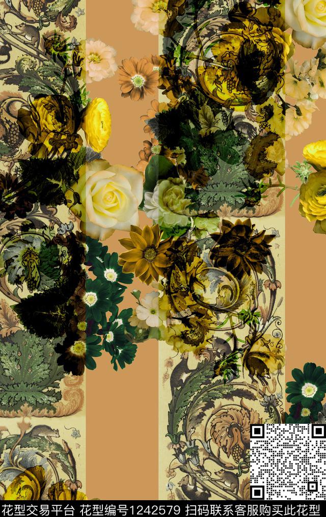 213.jpg - 1242579 - 数码花型 花卉 复古 - 数码印花花型 － 女装花型设计 － 瓦栏