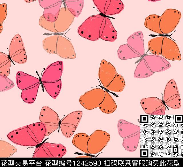 hudie psd2.jpg - 1242593 - 蝴蝶 手绘 童装 - 传统印花花型 － 童装花型设计 － 瓦栏
