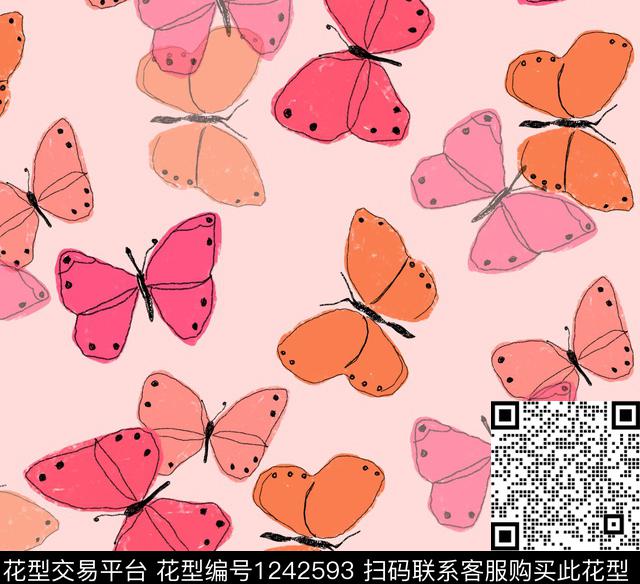 蝴蝶手绘童装传统印花花型下载（图片编号: 1242593） - 瓦栏（Walan）