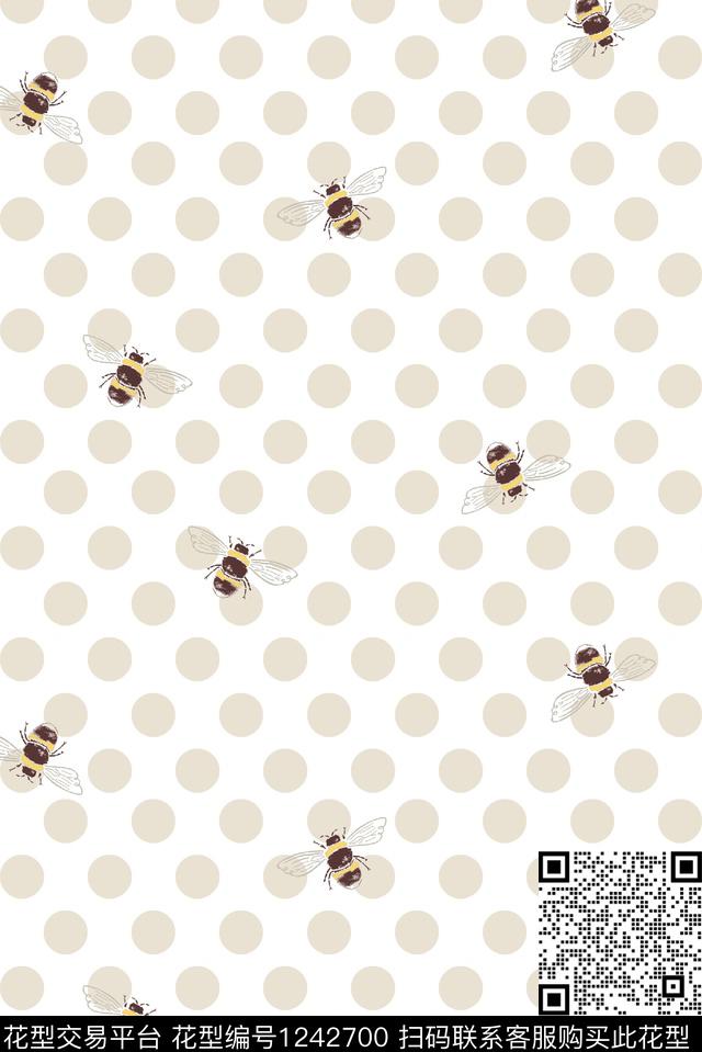 大牌风女装蜜蜂数码印花花型下载（图片编号: 1242700） - 瓦栏（Walan）