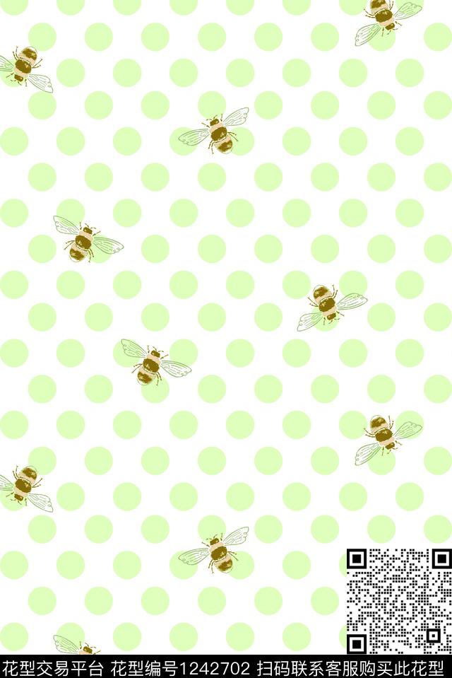 大牌风女装蜜蜂数码印花花型下载（图片编号: 1242702） - 瓦栏（Walan）
